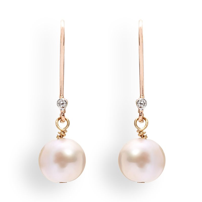 June Birthday Pink Pearl Drop Rose Gold Earrings Kaizarin Wolf