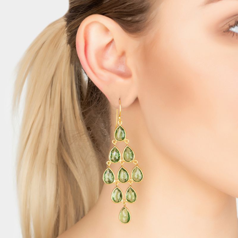 Erviola Gemstone Cascade Earrings Gold Peridot image