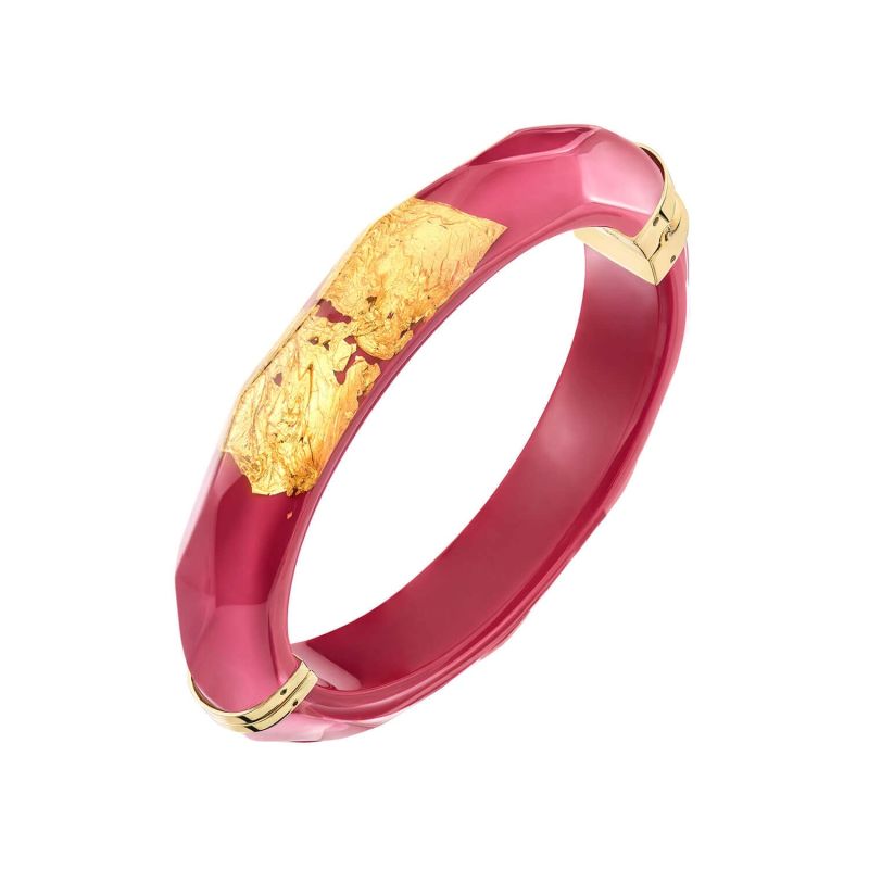 24K Gold Leaf Thin Lucite Bangle In Pink image