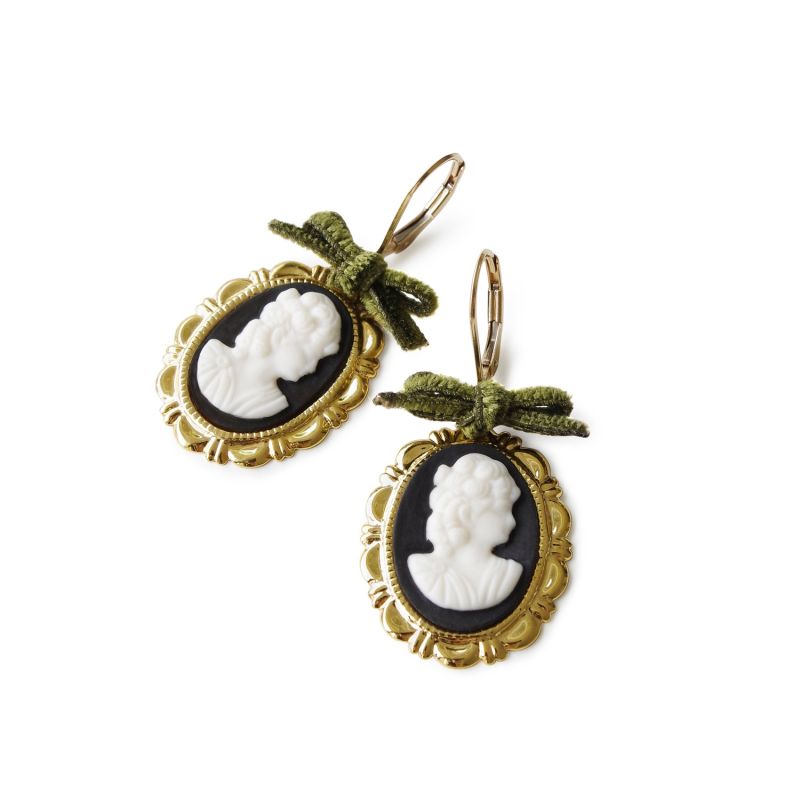 Dark Romance Goddess Oval Porcelain Cameo Earrings image