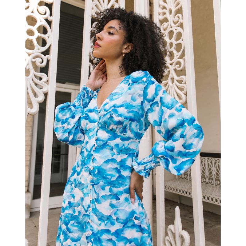The Lucy Long Sleeve Midi Dress In Blue Sky image