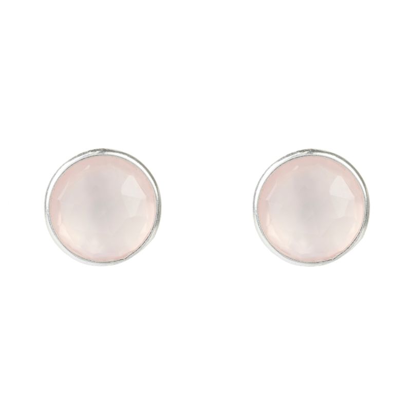 Medium Circle Stud Earrings Silver Rose Quartz image