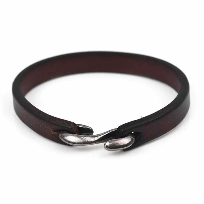 Brown Leather Bracelet With Hook Closure image