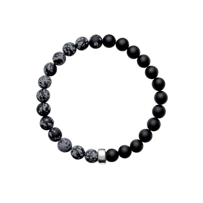 ARO Men's Snowflake Obsidian & Onyx Bracelet Silver Bead - Large image