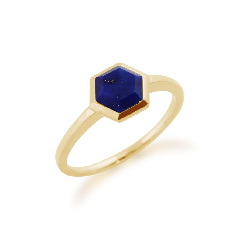 Lapis Lazuli Hexagon Ring In Gold Plated Silver image