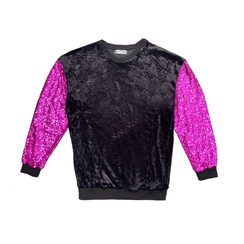 Retro Pink Sequin & Black Velvet Jumper image