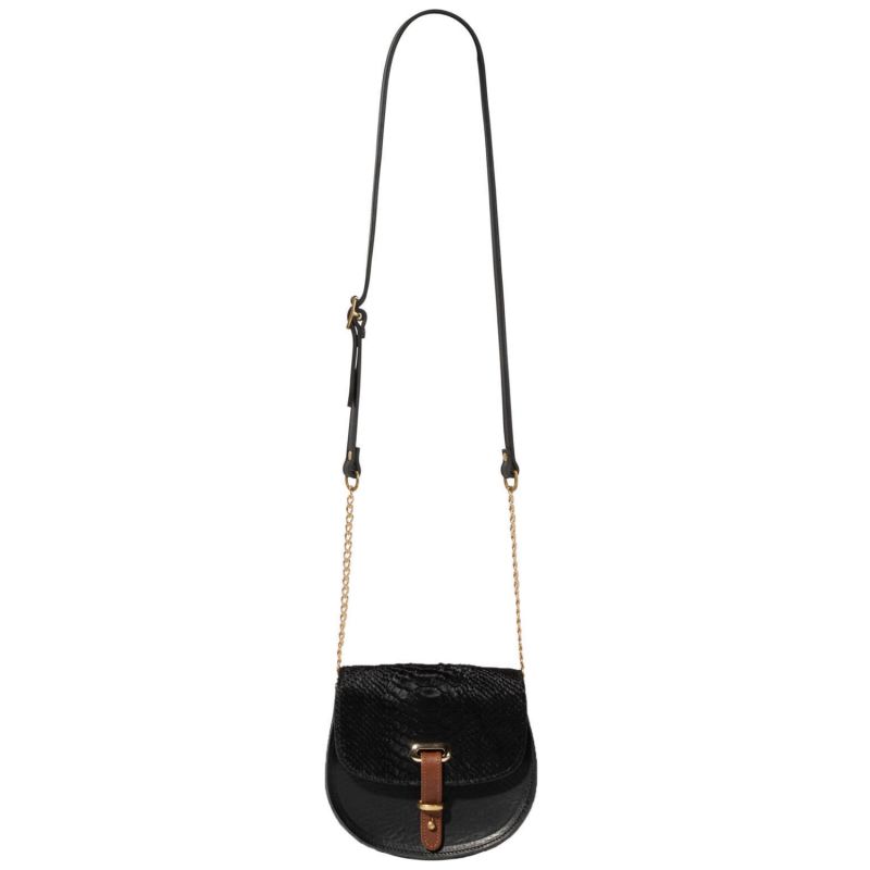 Mini Victoria Alligator Print Full Grain Black Leather Crossbody Saddle Bag With Gold Chain image