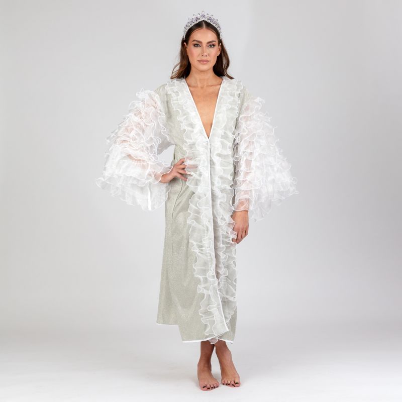 Bijou - Silver Shimmery Lurex Robe With White Frilly Chiffon image