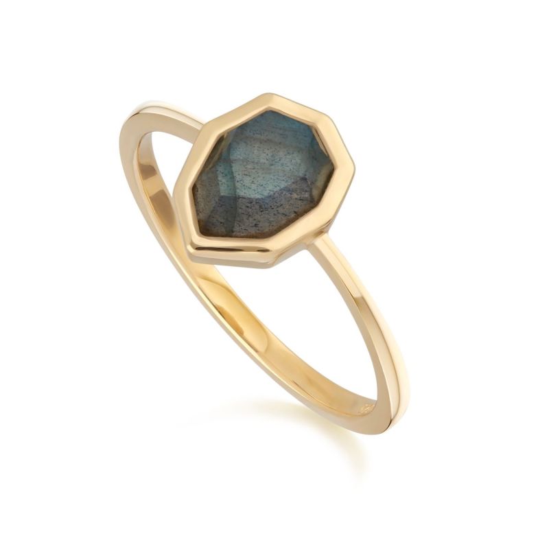 Irregular B Gem Labradorite Ring In Gold Plated Silver image