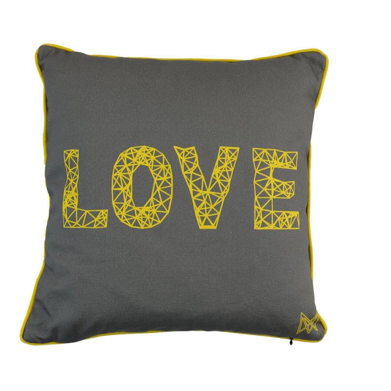 Luxury Indoor Outdoor Cushions - Grey & Yellow Organic Collection Heart/Love image