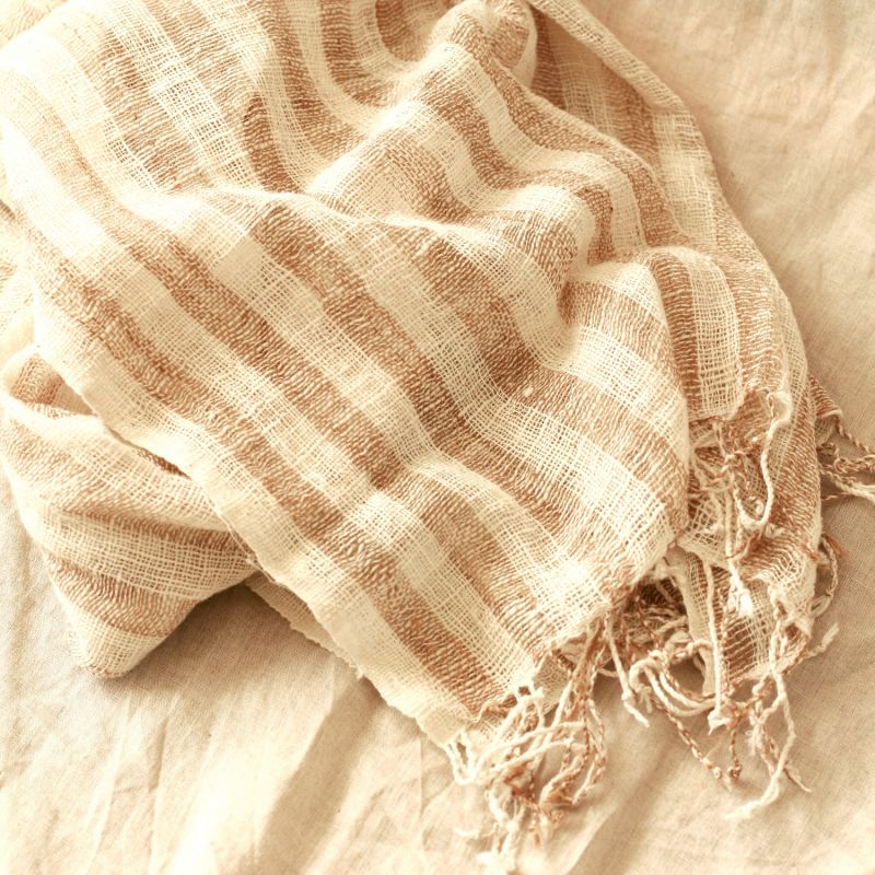 Fatima Hand-Loomed Raw Cotton Scarf In Beige image