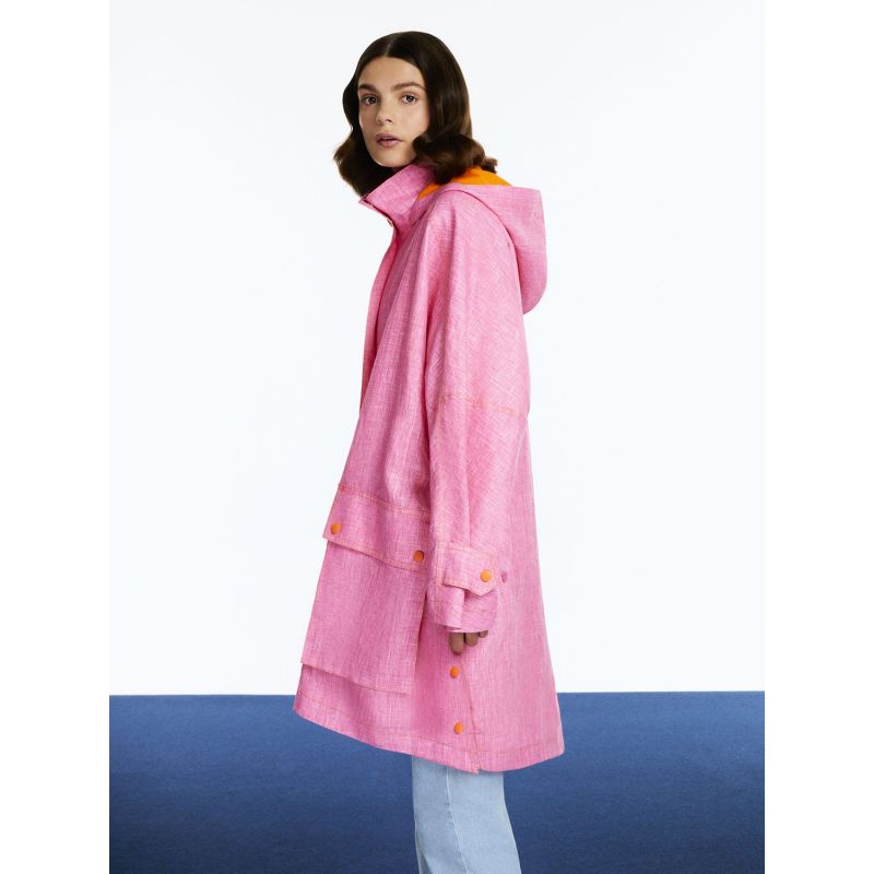 Printed Hooded Pink Trench Coat image