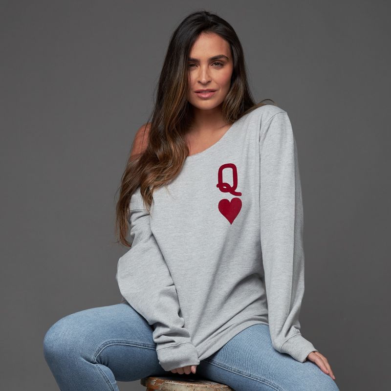 Queen Of Hearts Oversized Jumper In Grey image