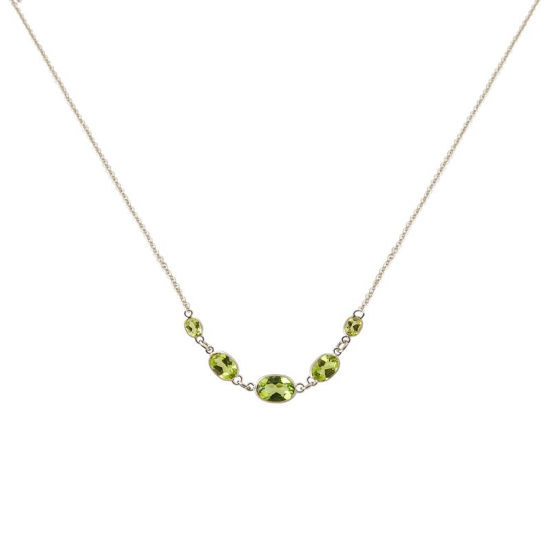 Five Stone Bezel Set Peridot Necklace In 14K White Gold image