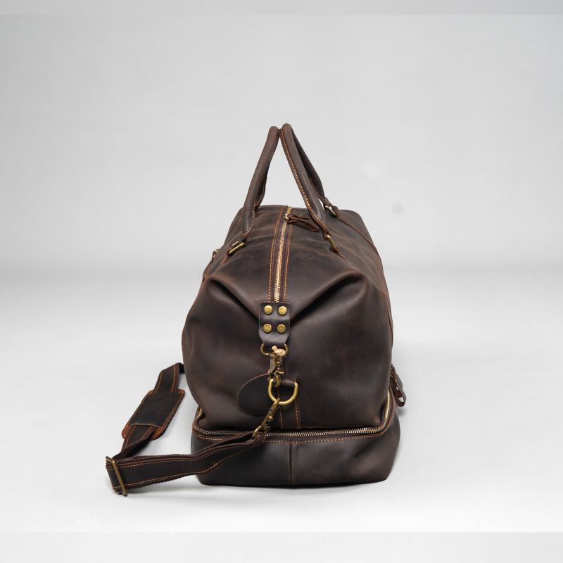 Leather Weekend Bag With Suit Compartment Vintage Dark Brown Touri