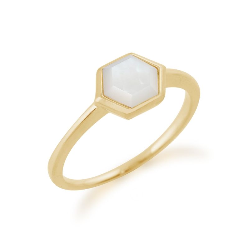 Mother Of Pearl Hexagon Ring in Gold Plated Silver image