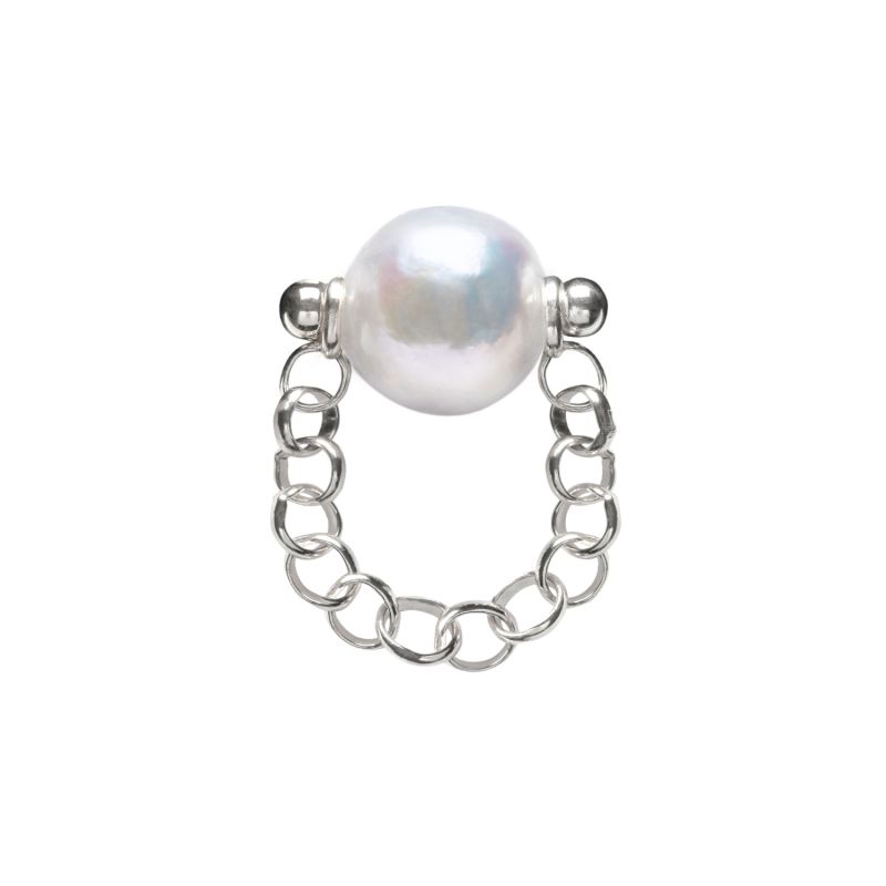 Auria White Pearl Chain Ring - Silver image