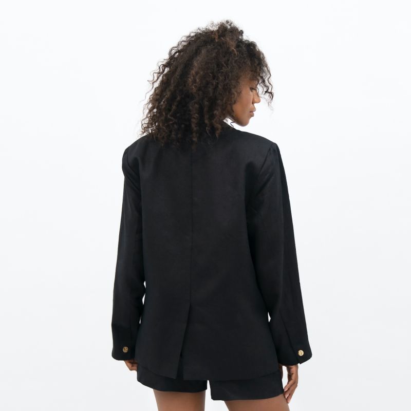 Havana Oversized Linen Blazer In Licorice Black image