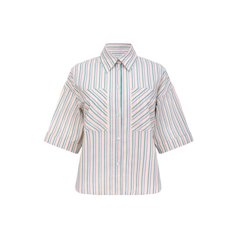 Ocean Drive Boxy Shirt, Upcycled Cotton, In Colourful Stripes image