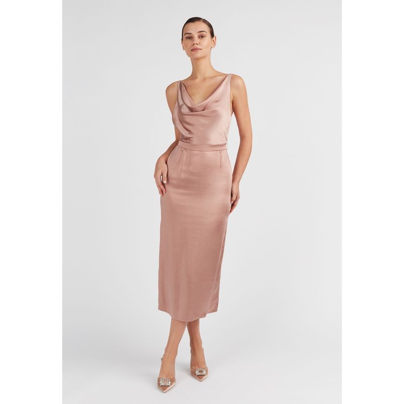 Kamea Nude Satin Open Back Midi Dress image