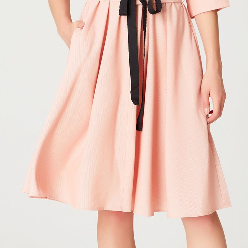 Wide-Belt Flared Dress - Salmon image