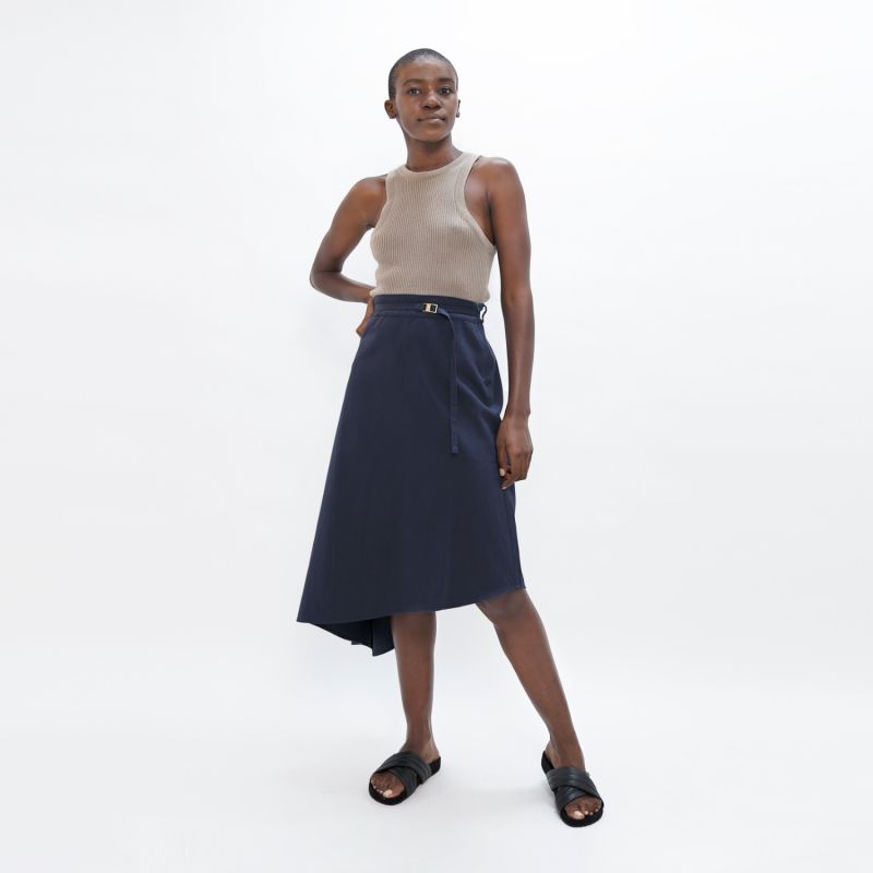 Mallorca Organic Cotton Twill Asymmetric Skirt In Summer Night Blue image