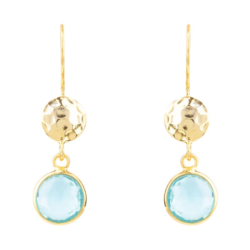 Circle & Hammer Earrings Gold Blue Topaz image