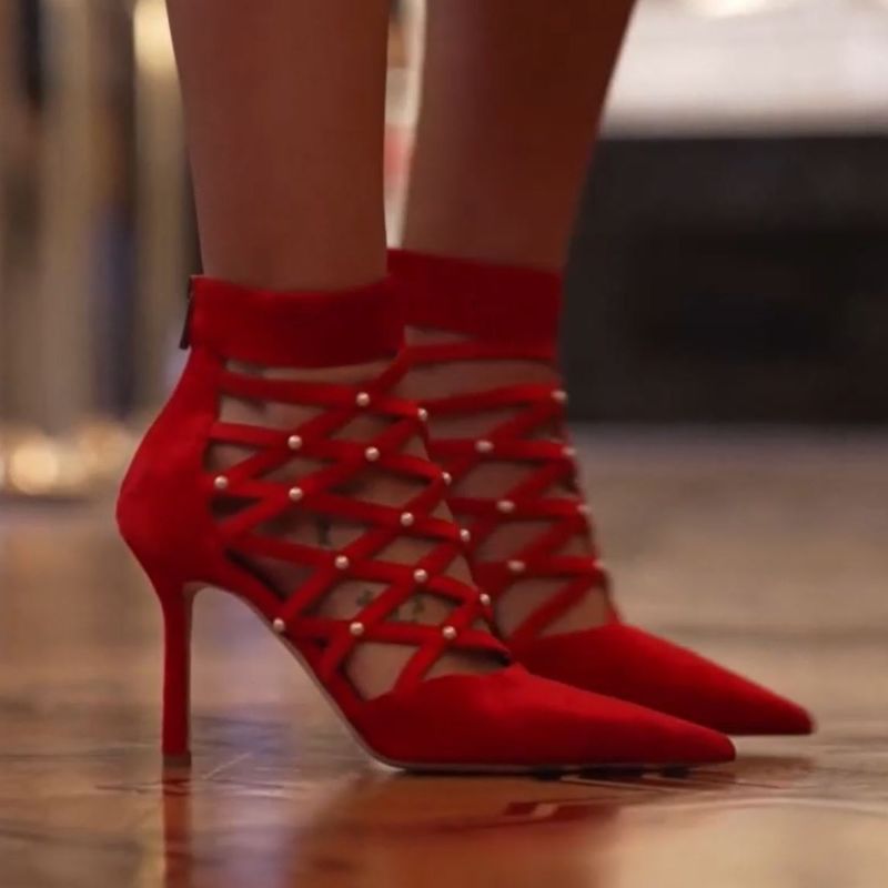 Odette Caged Ankle Boot In Red image