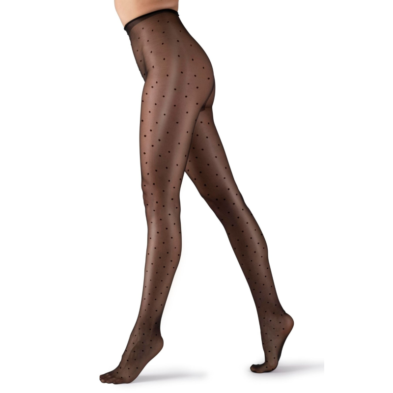 Italian Made Shiny Dot Tights - Black image