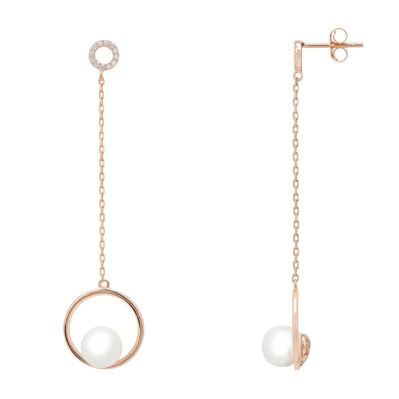 Pearl In Halo Long Chain Drop Earrings Rosegold image