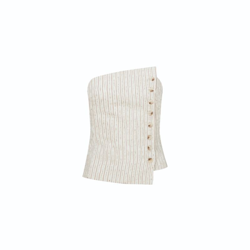 Odyle Striped Linen Bustier In Walnut image