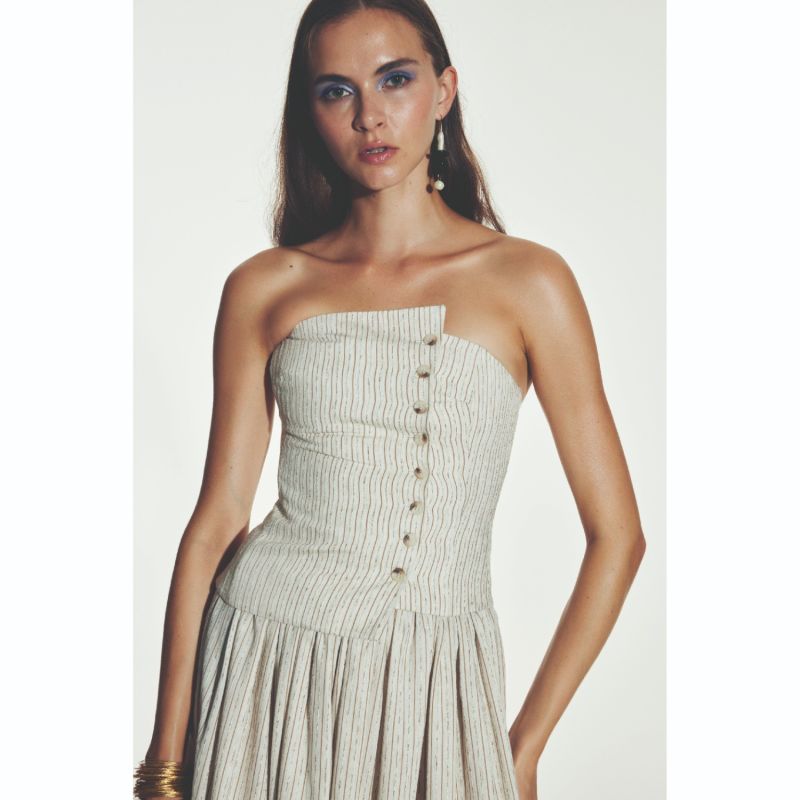 Odyle Striped Linen Bustier In Walnut image