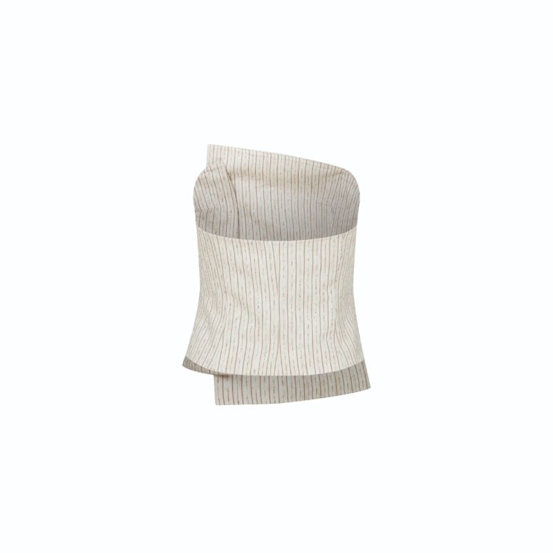 Odyle Striped Linen Bustier In Walnut image