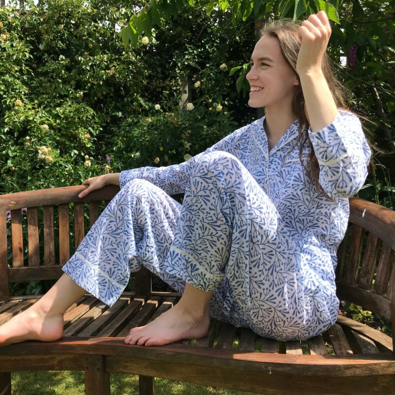 Block Printed Pyjamas Blue Bud image