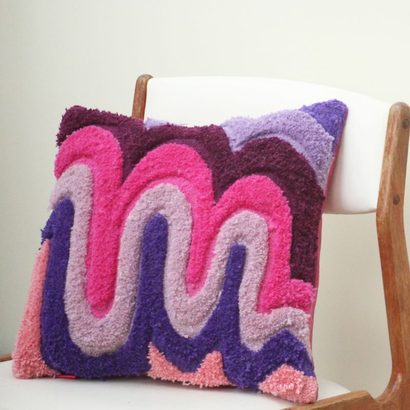 Colourful Tufted Cushion - Purple Wavy Unique image