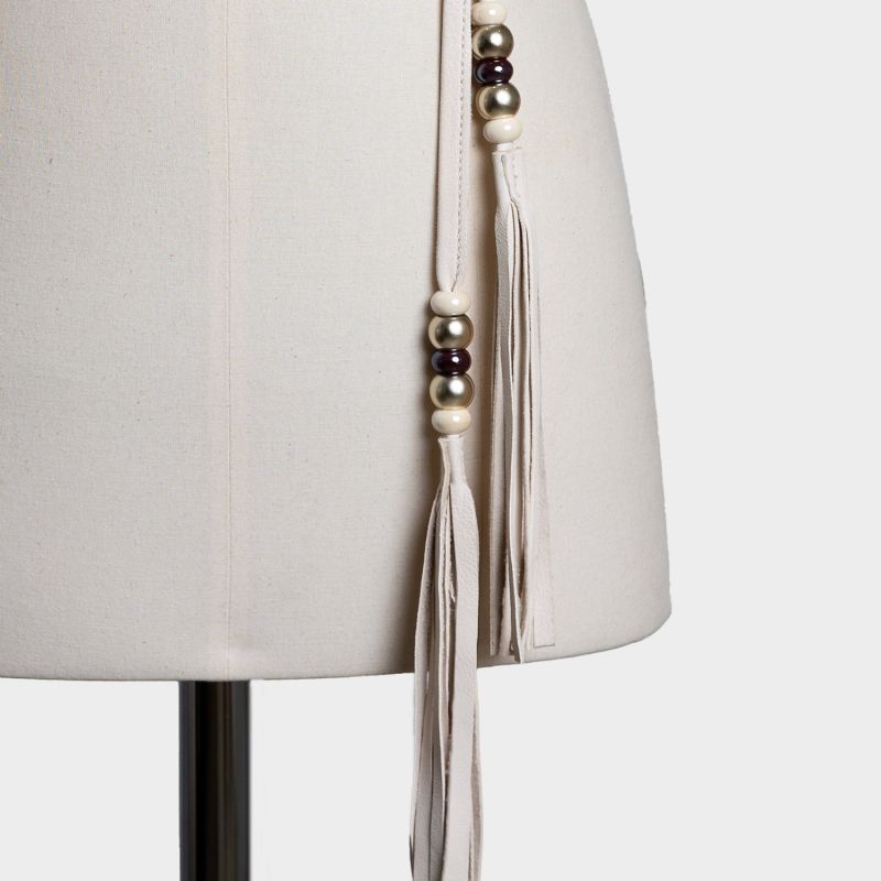 Off White Leather Obi Belt With Long Tassels image
