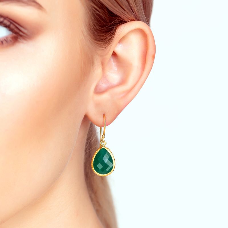 Petite Drop Earrings Green Onyx Gold image