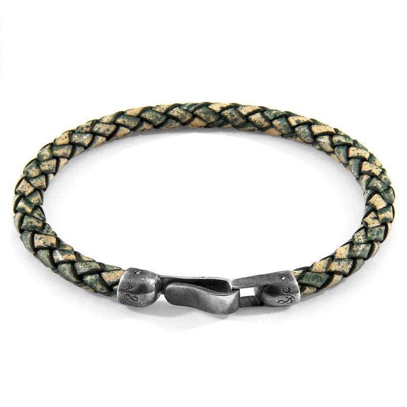 Petrol Green Skye Silver & Braided Leather Bracelet image