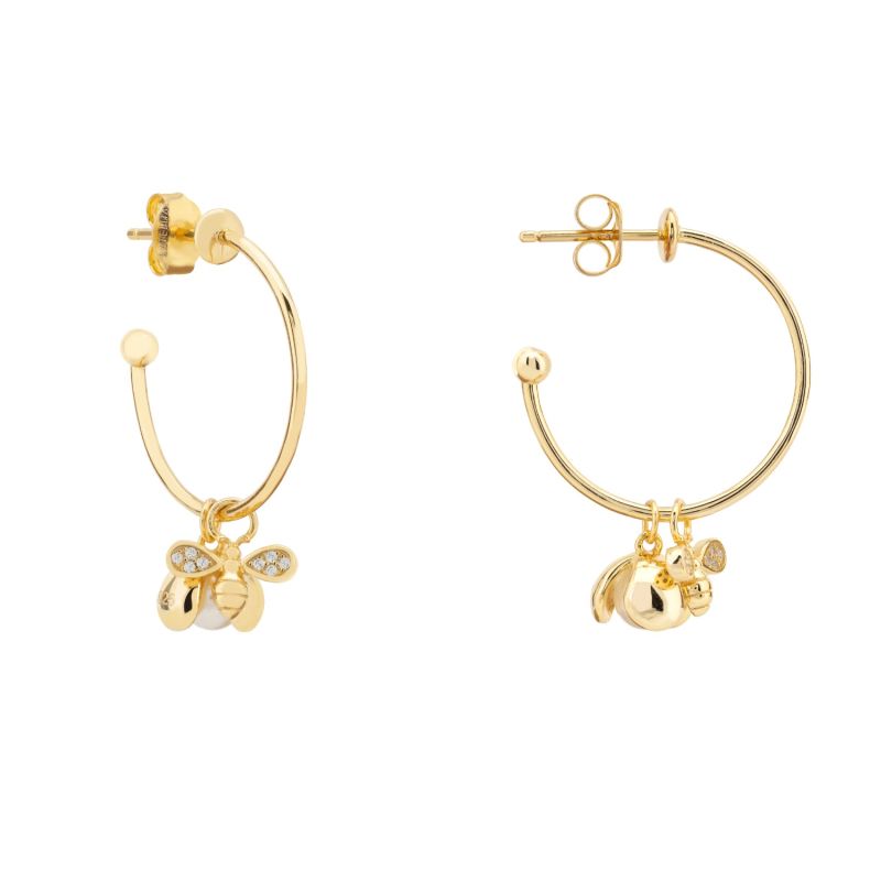 Busy Bee & Pearl Hoop Earrings Gold image