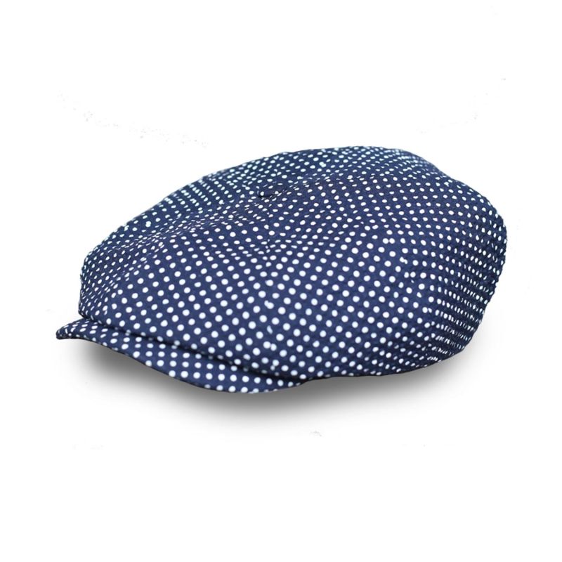 Theos Moonlight Newsboy Cap In Navy Blue Polka Dot Cotton image