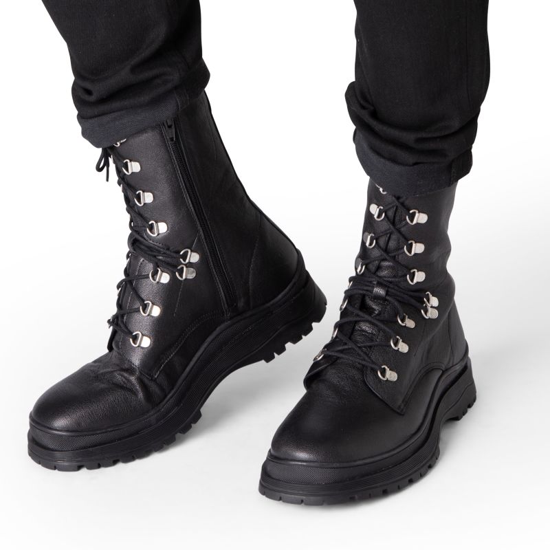 Laurel Black Leather Lace Up Hiker Boot image