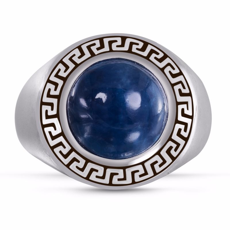 Blue Apatite Stone Signet Ring In Black Rhodium Plated Sterling Silver image