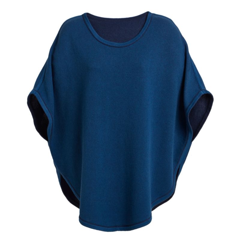 Flora Cotton Cashmere Reversible Poncho Navy & Blue image