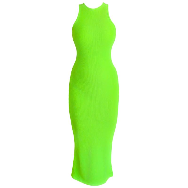 Ola Recycled Rib Midi Dress In Neon Green image