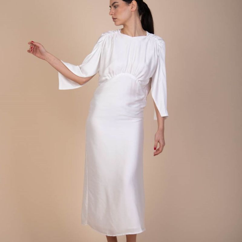 Olivia Silk Satin In Pearl White With Cloak Sleeves image