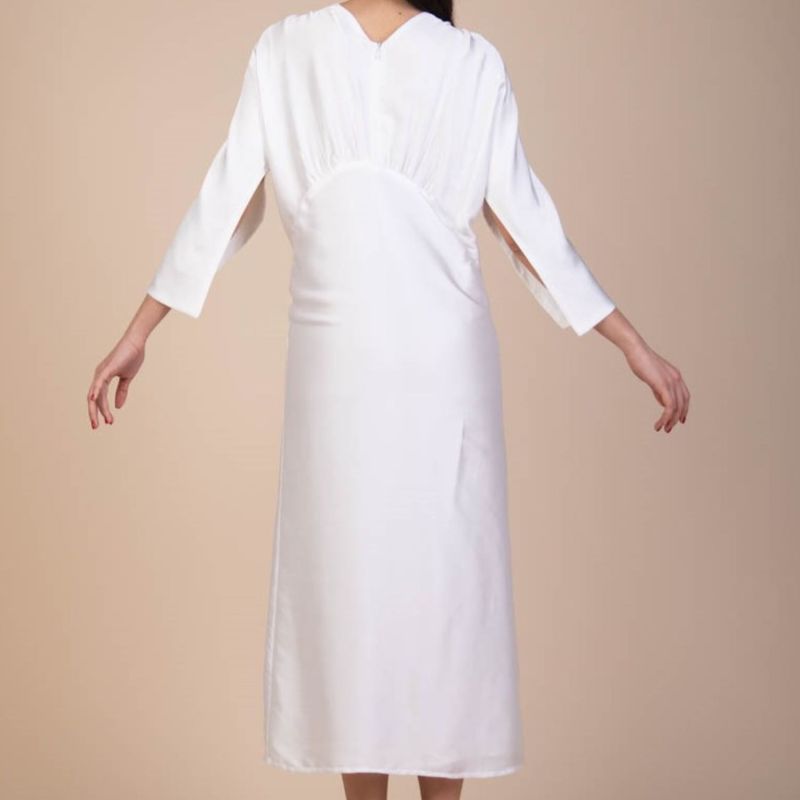 Olivia Silk Satin In Pearl White With Cloak Sleeves image