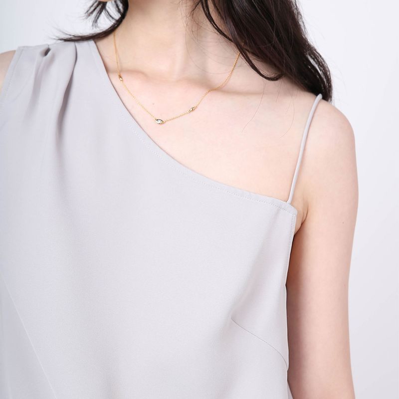 Aoi Asymmetric Neckline Top In Warm Grey image