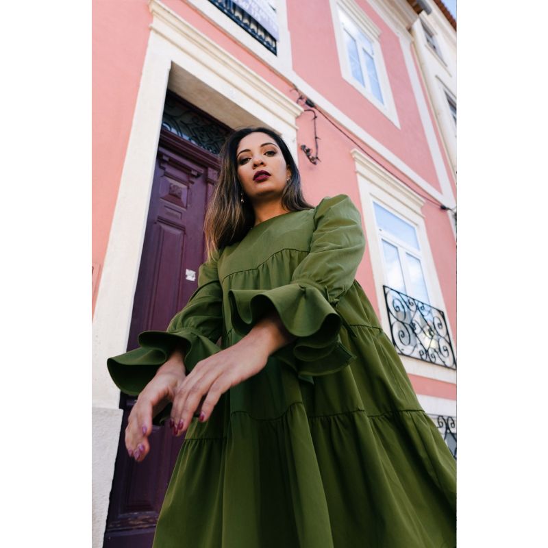 Olmo - Dark Green Dress With Ruffles image