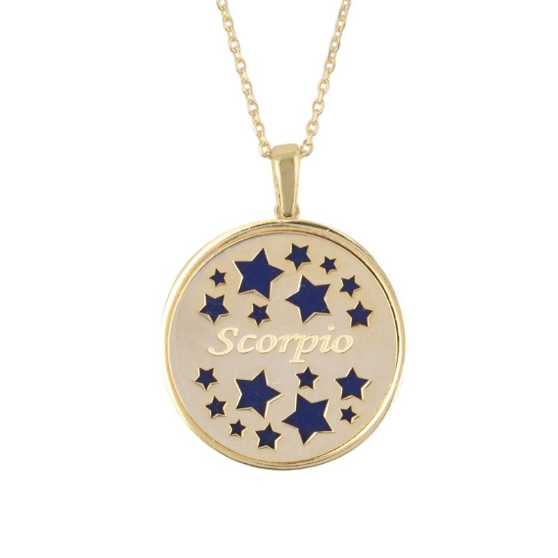 Zodiac Lapis Lazuli Gemstone Star Constellation Pendant Necklace Gold Scorpio image