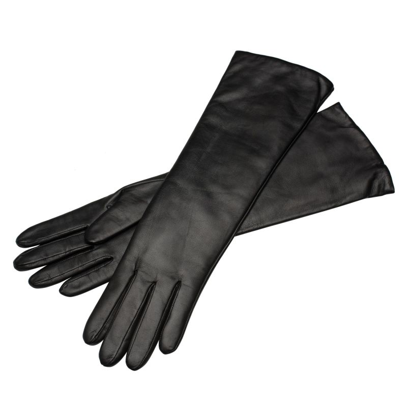 Marsala Long - Women's Leather Gloves In Black Nappa Leather image